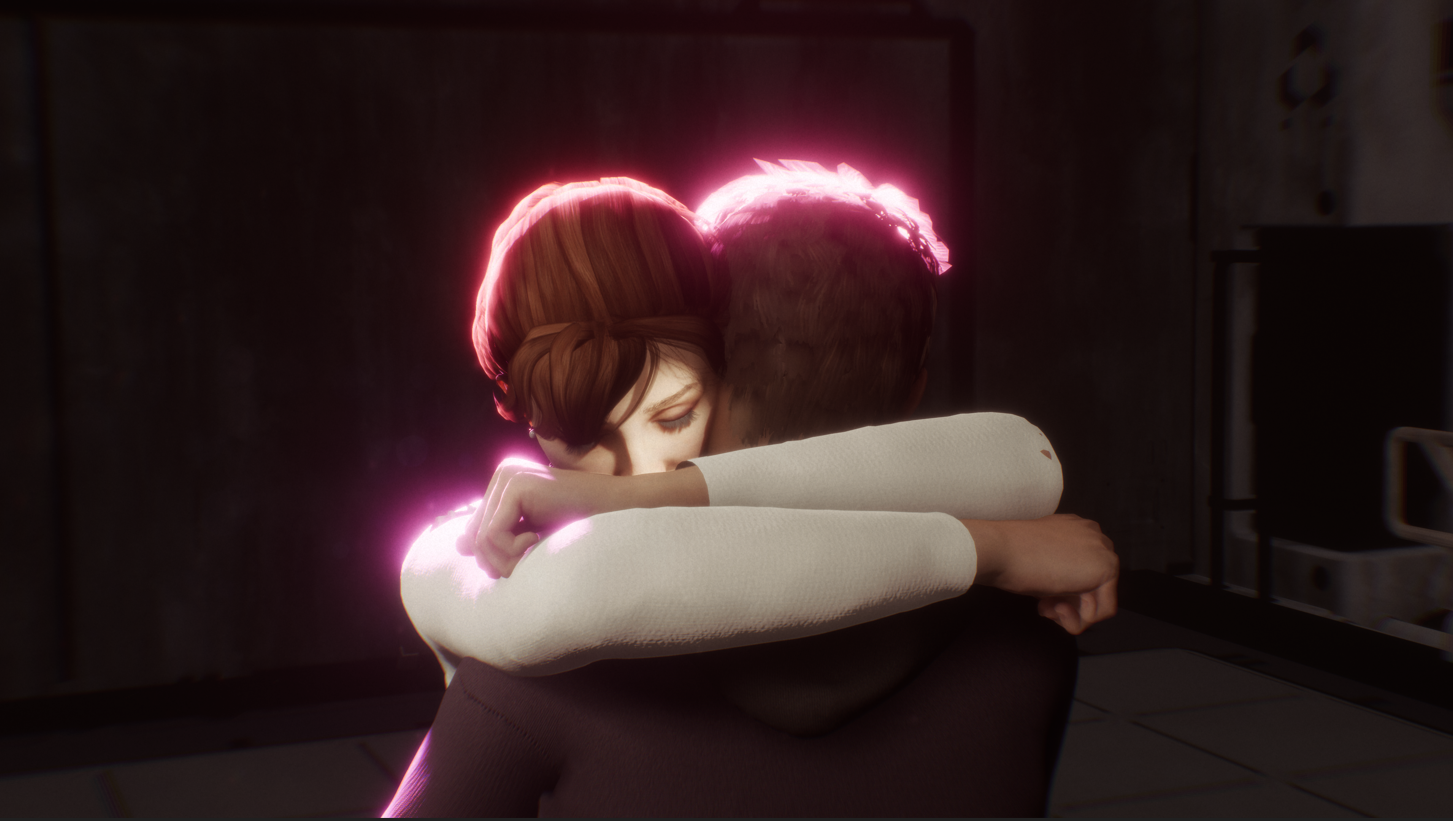 Two characters embrace